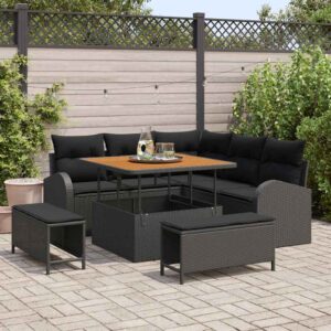 Garten-Sofa-Set mit Kissen mit Speicher 8 pcs Schwarz
