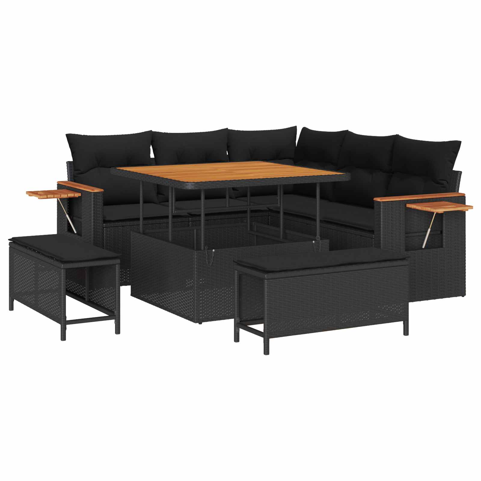 Gartensofa-set mit Kissen 9 pcs Schwarz Poly-Rattan – Bild 2