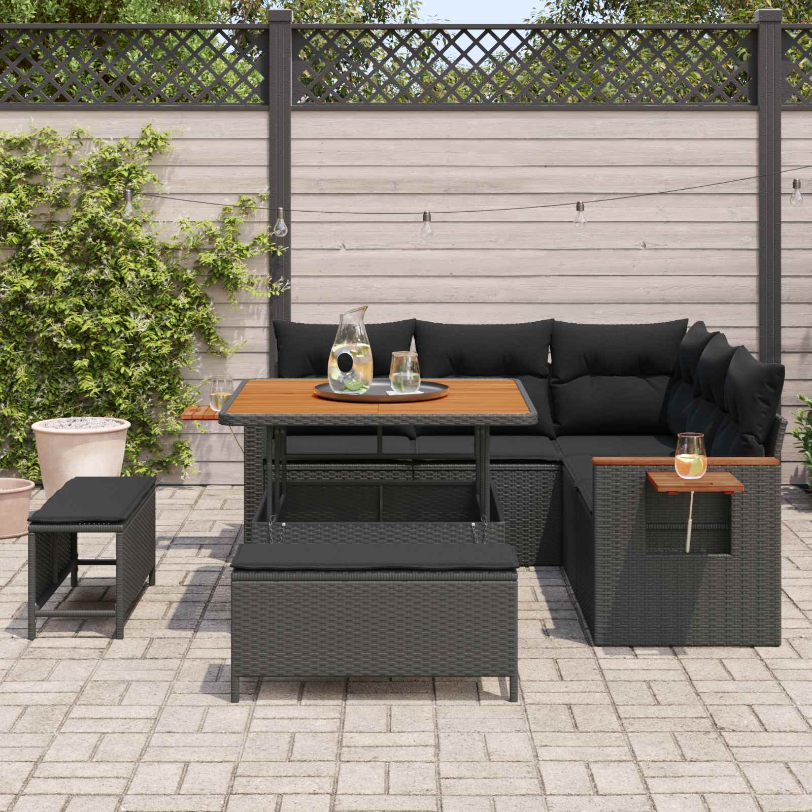 Gartensofa-set mit Kissen 9 pcs Schwarz Poly-Rattan – Bild 3