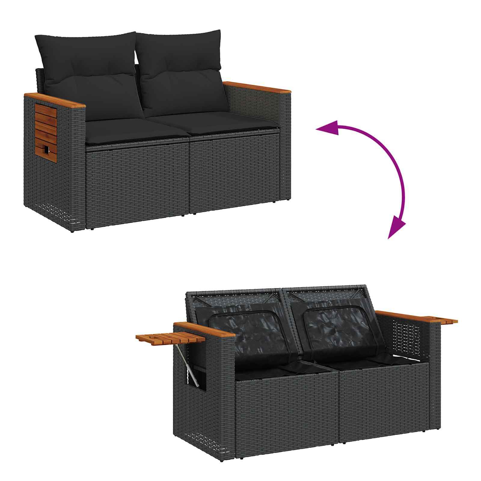 Gartensofa-set mit Kissen 17 pcs Schwarz Poly-Rattan – Bild 11