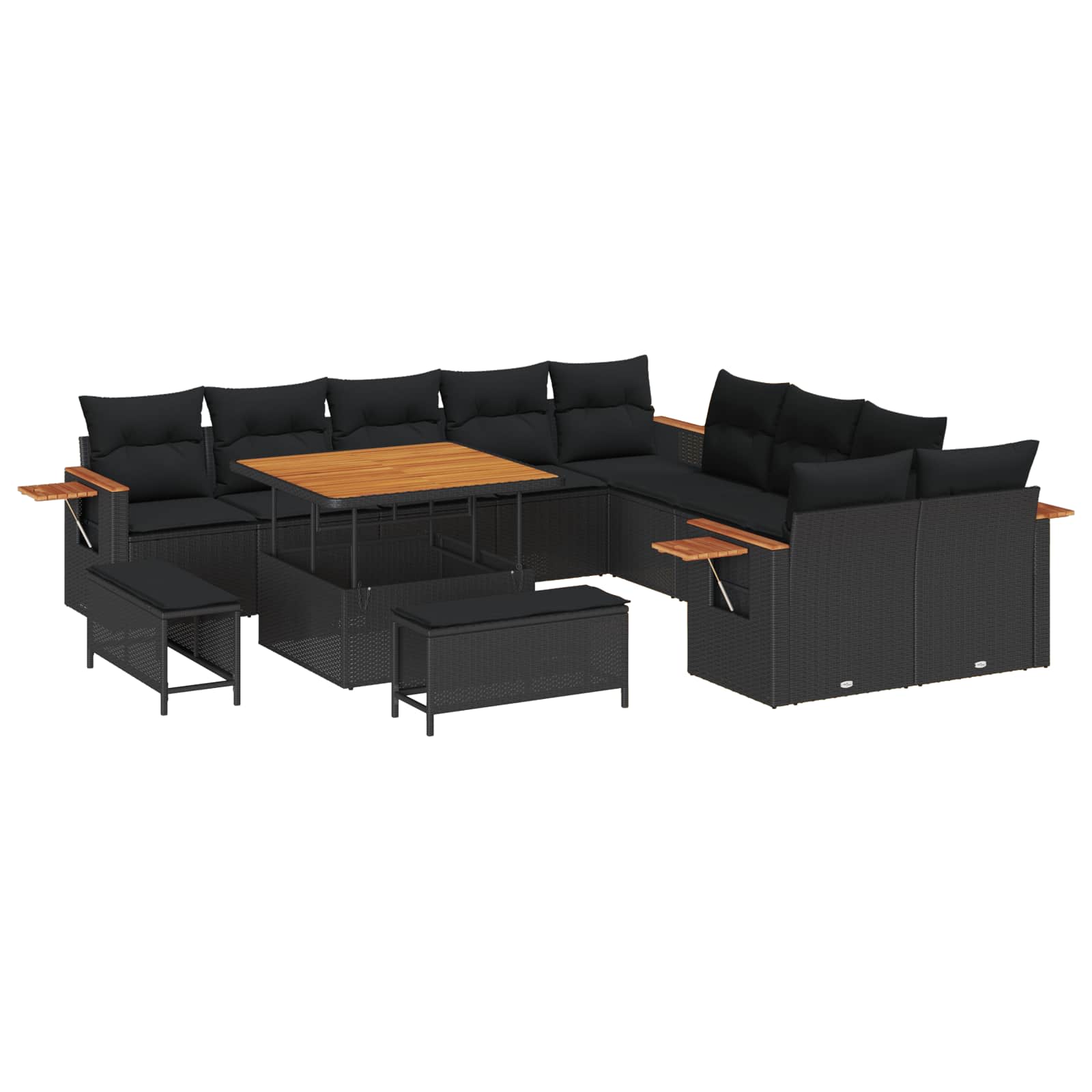 Gartensofa-set mit Kissen 17 pcs Schwarz Poly-Rattan – Bild 2