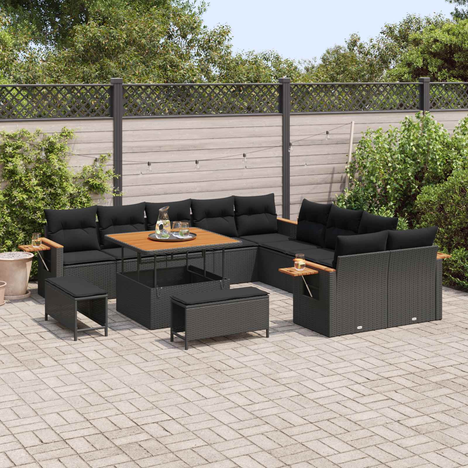Gartensofa-set mit Kissen 17 pcs Schwarz Poly-Rattan – Bild 3