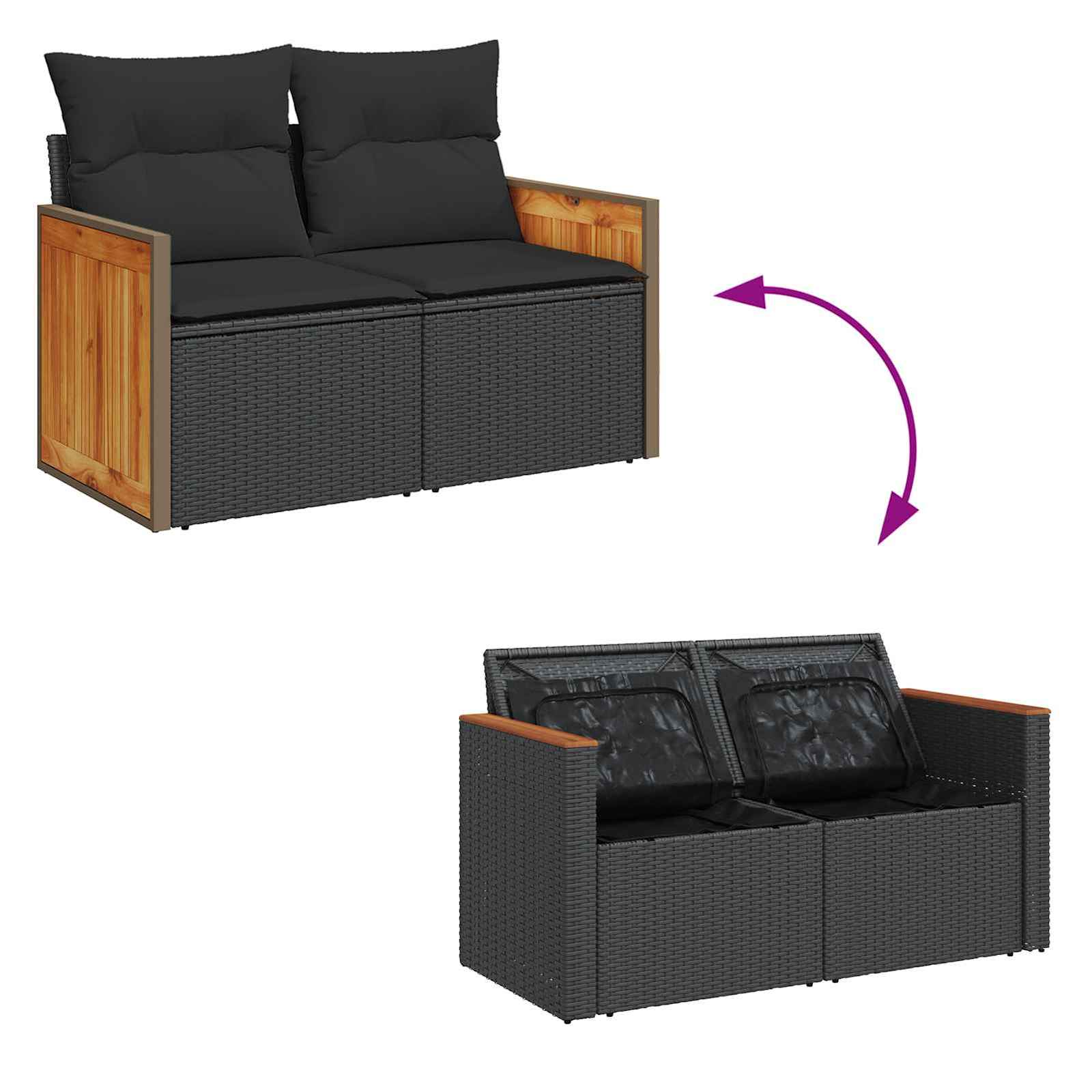 Gartensofa-set mit Kissen 9 pcs Schwarz Poly-Rattan – Bild 12