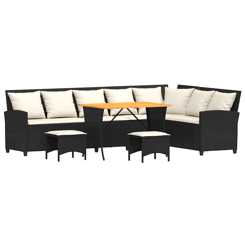 4tlg. Garten-Sofagarnitur mit Kissen L-Form Schwarz Poly Rattan – Bild 2