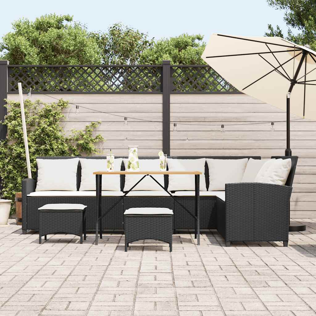 4tlg. Garten-Sofagarnitur mit Kissen L-Form Schwarz Poly Rattan – Bild 3