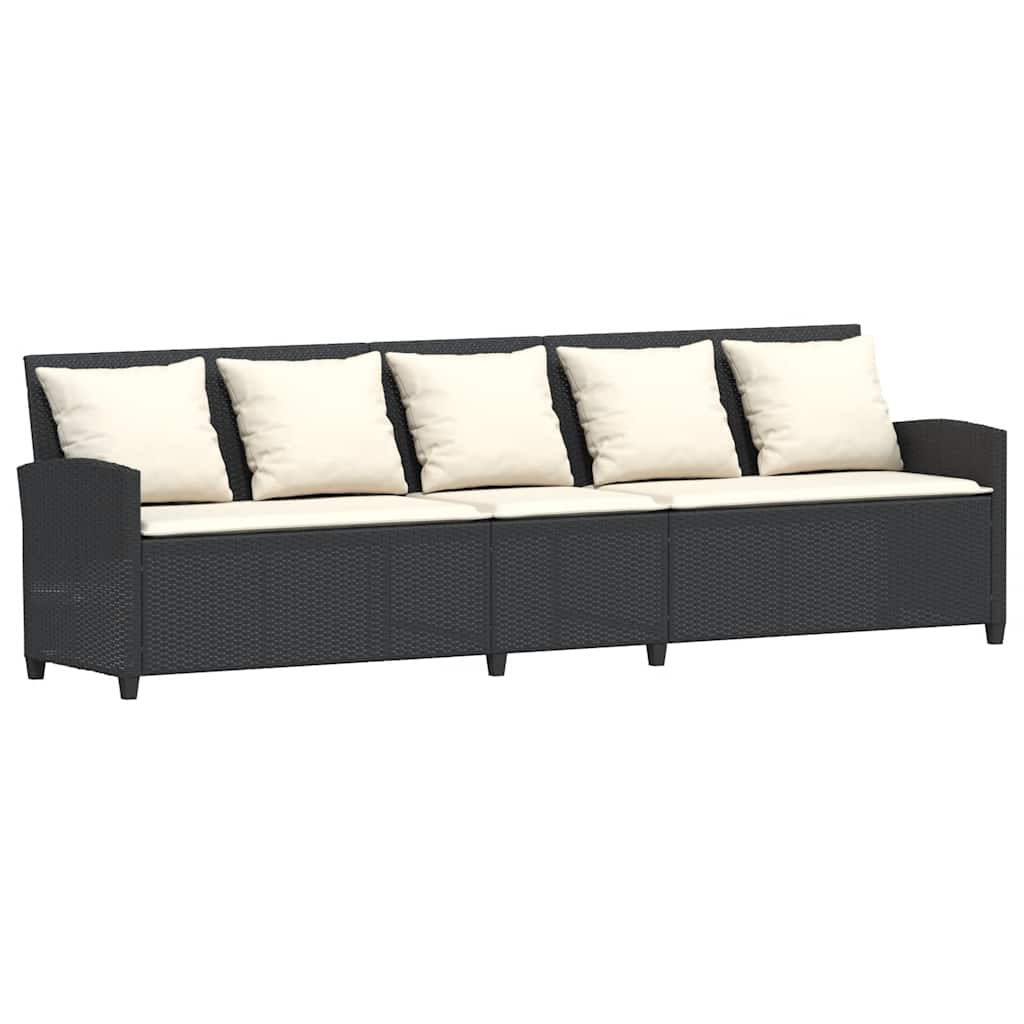 4tlg. Garten-Sofagarnitur mit Kissen L-Form Schwarz Poly Rattan – Bild 7