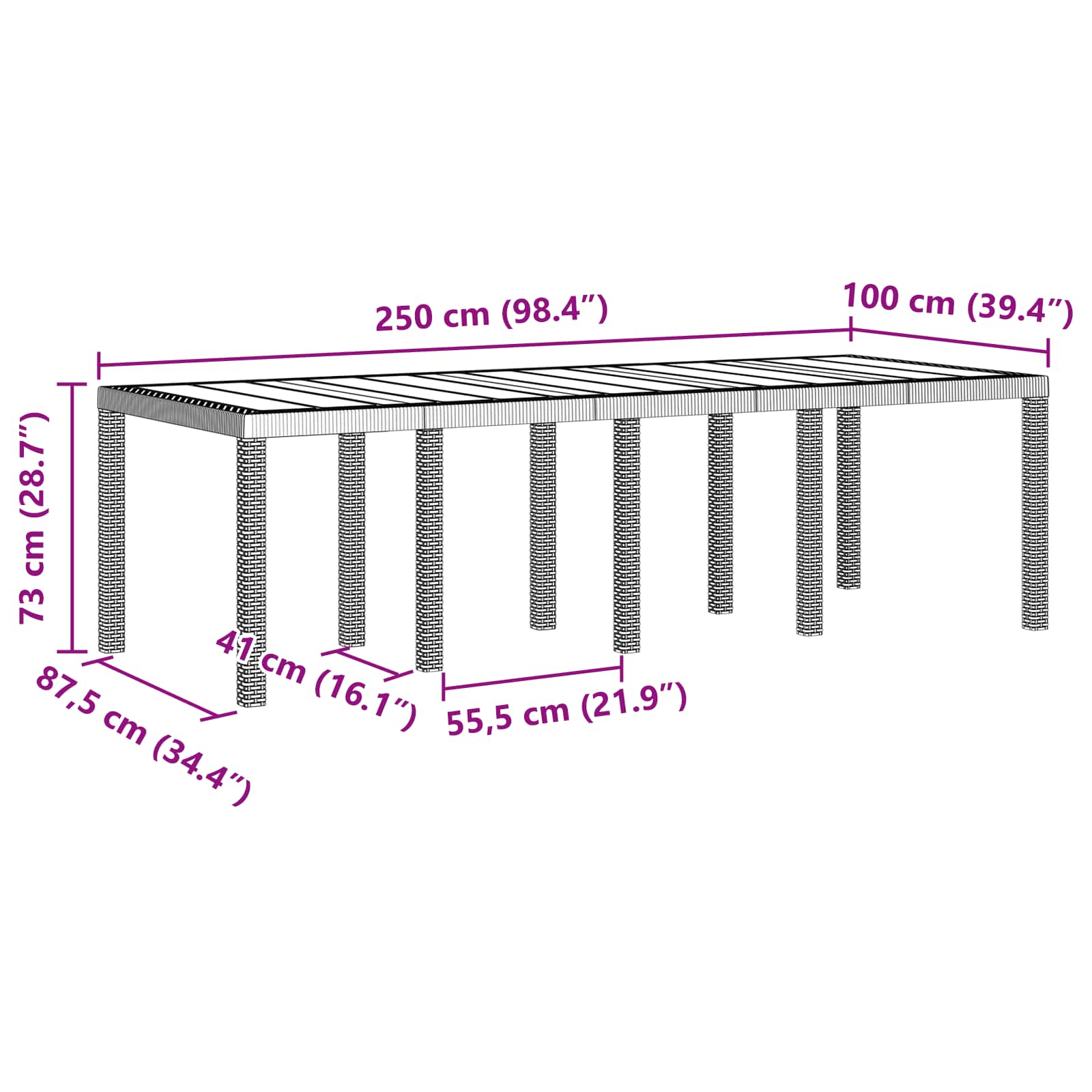 Gartentisch Anthrazit 250 x 100 x 73 cm Poly-Rattan – Bild 6