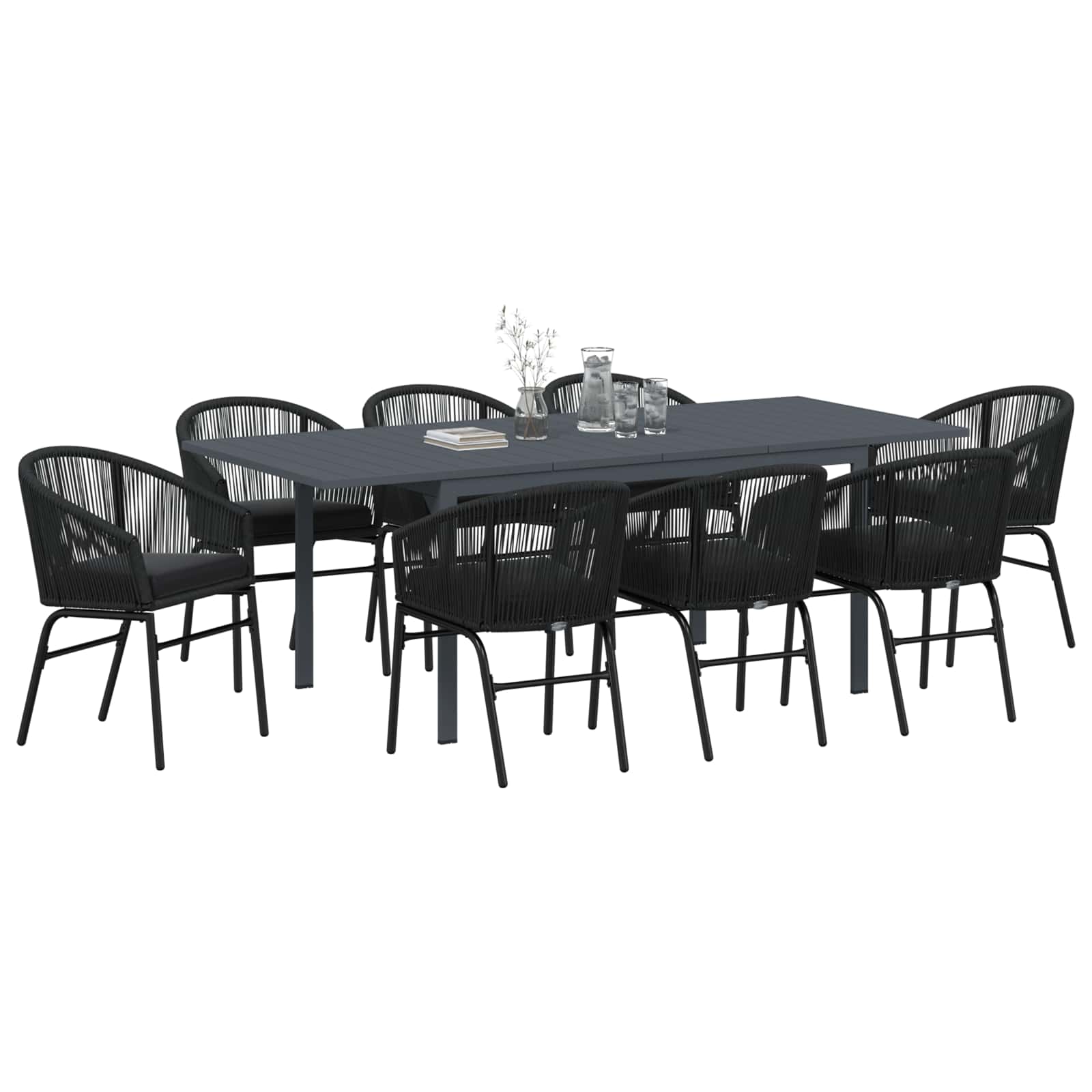 Garten Essgruppe 9 pcs Schwarz Poly-Rattan – Bild 3