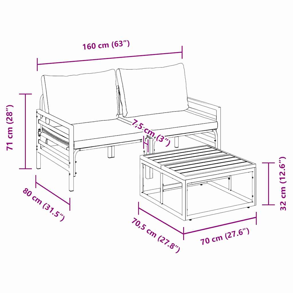Gartensofa-set mit Kissen 3 pcs Schwarz Stahl – Bild 11