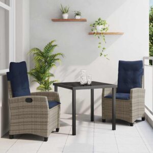 Garten Essgruppe mit Kissen 3 pcs Grau Poly-Rattan