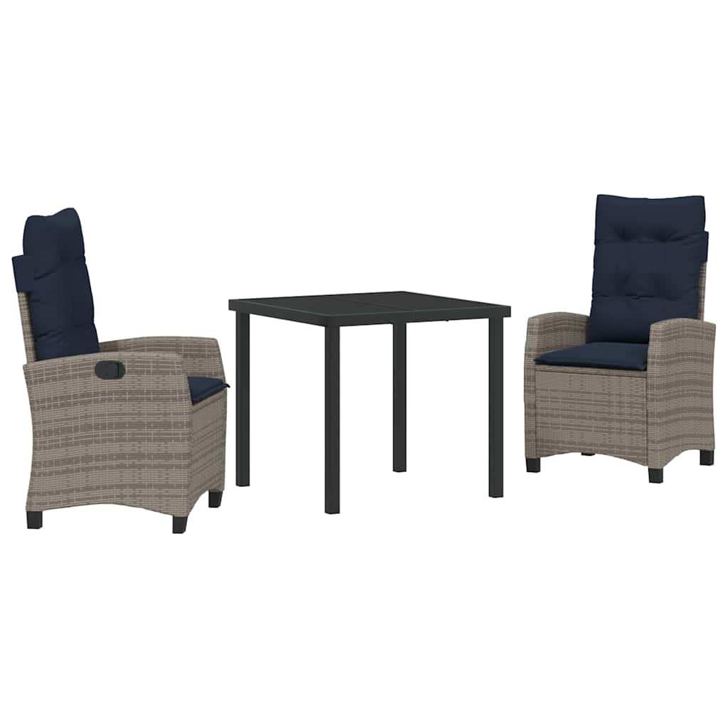 Garten Essgruppe mit Kissen 3 pcs Grau Poly-Rattan – Bild 2