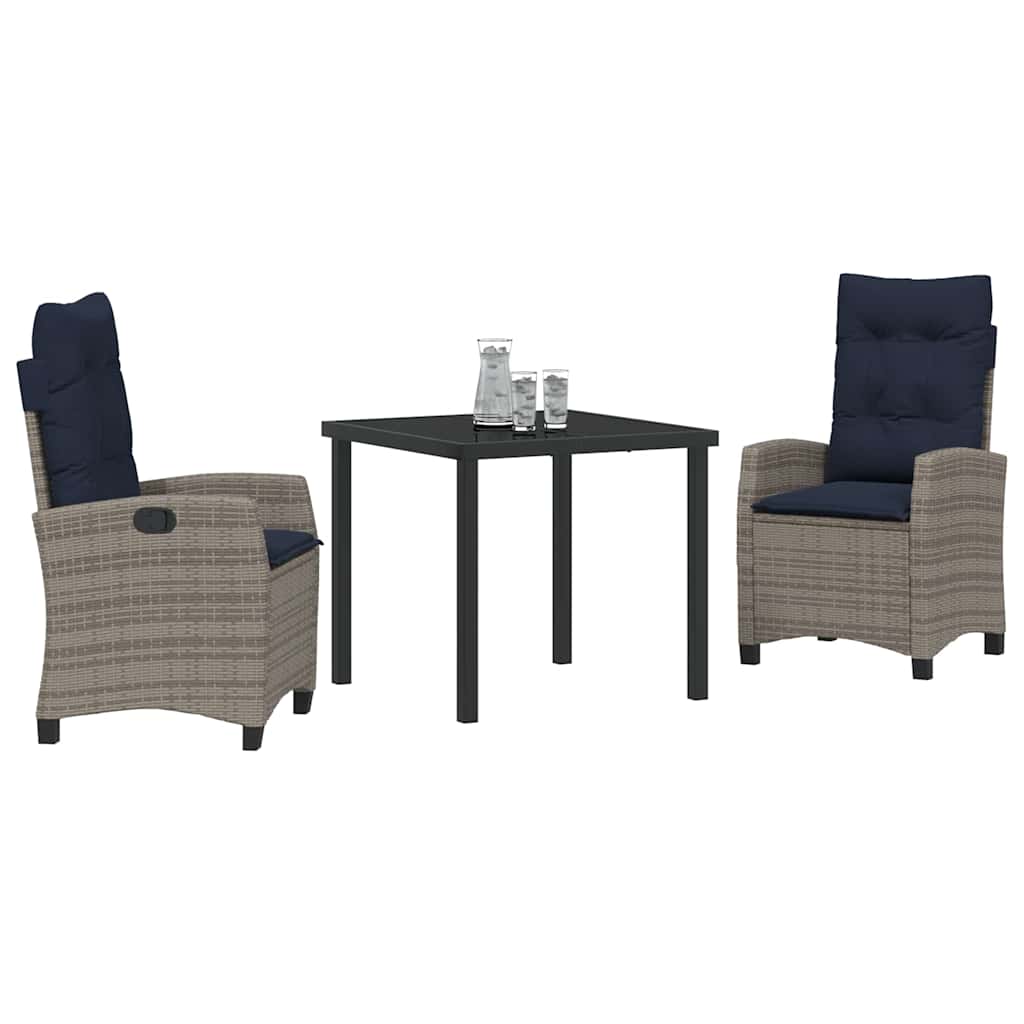 Garten Essgruppe mit Kissen 3 pcs Grau Poly-Rattan – Bild 3