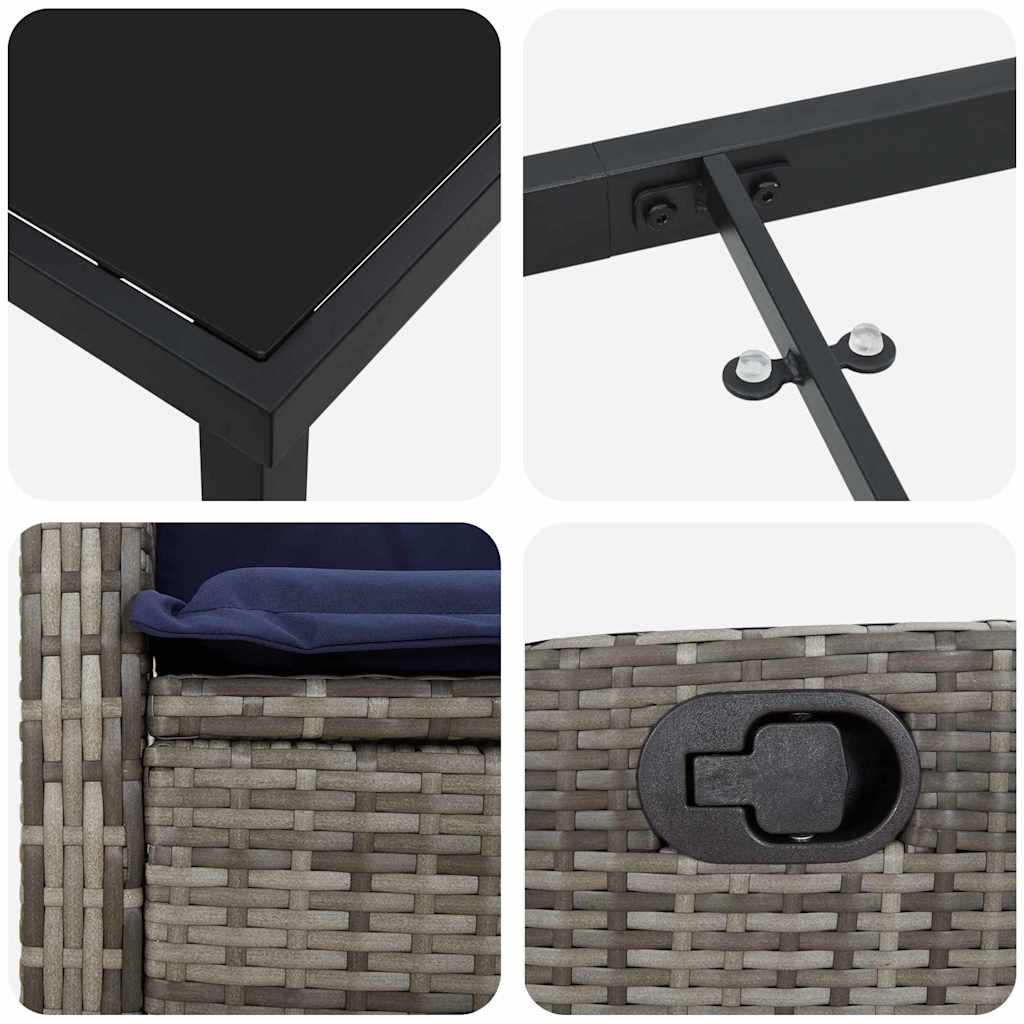 Garten Essgruppe mit Kissen 3 pcs Grau Poly-Rattan – Bild 7
