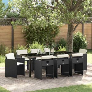 Garten Essgruppe 9 pcs Schwarz Poly-Rattan