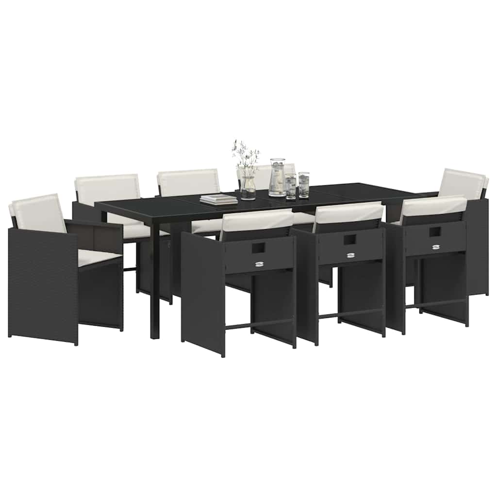 Garten Essgruppe 9 pcs Schwarz Poly-Rattan – Bild 3