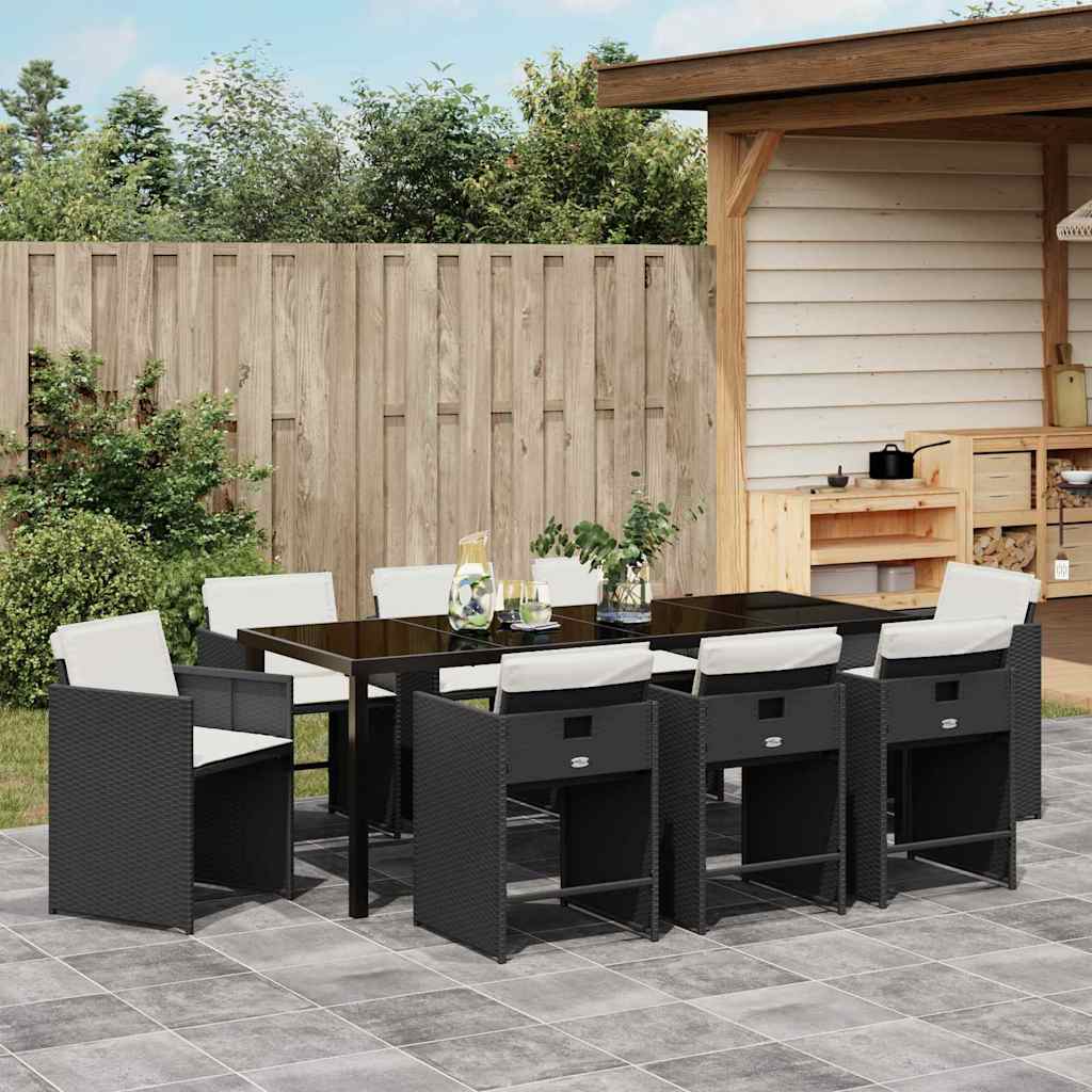 Garten Essgruppe 9 pcs Schwarz Poly-Rattan – Bild 4