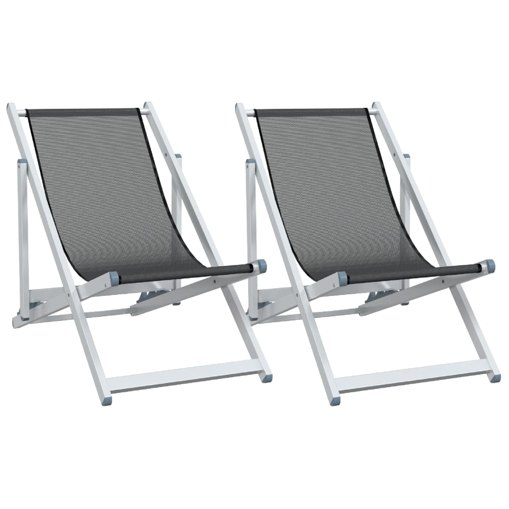 Strandstühle 2 Stk. Klappbar Grau Aluminium und Textilene – Bild 2