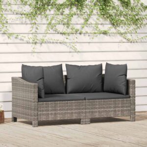 2-teiliges Garten-Lounge-Set mit Kissen Grau Poly Rattan