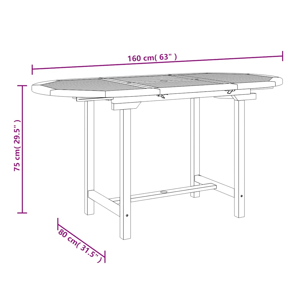 Gartentisch Ausziehbar 110-160x80x75 cm Massivholz Teak – Bild 8