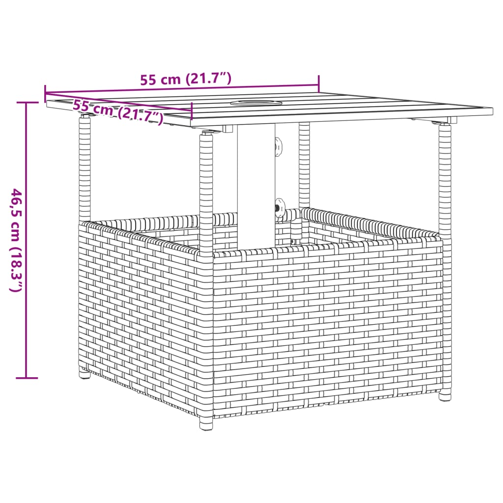 Gartentisch mit Schirmloch Schwarz 55x55x46,5 cm Poly Rattan – Bild 9