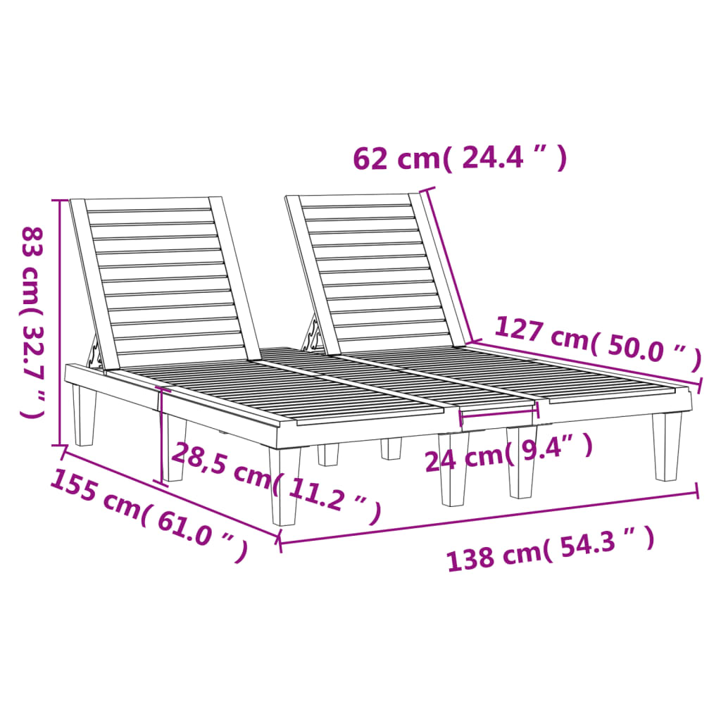 Doppel-Sonnenliege Schwarz 155x138x83 cm Polypropylen – Bild 10