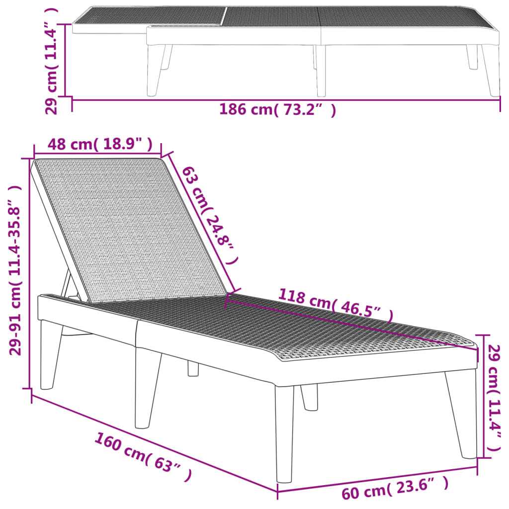 Sonnenliege Weiß 186x60x29 cm PP – Bild 10