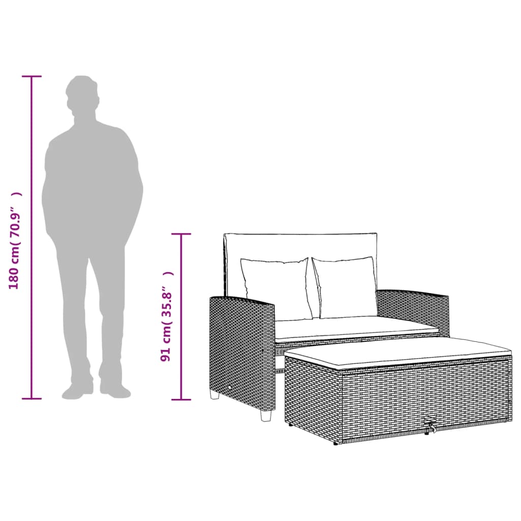 Gartensofa mit Kissen 2-Sitzer Schwarz Poly Rattan – Bild 11