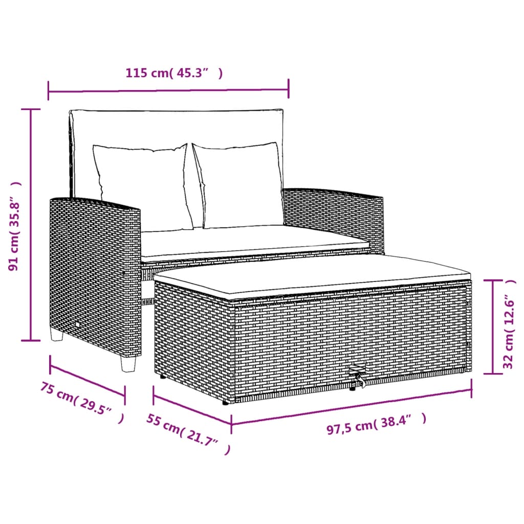 Gartensofa mit Kissen 2-Sitzer Schwarz Poly Rattan – Bild 12