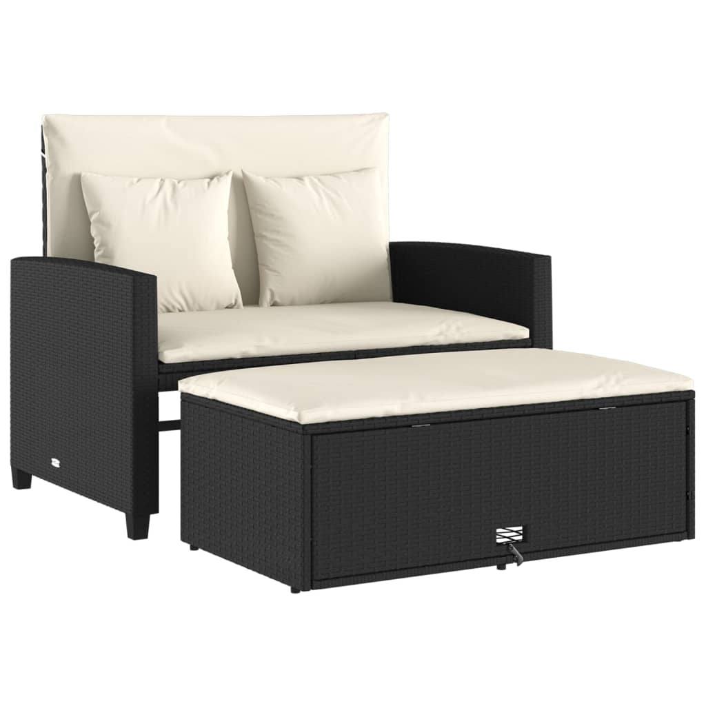 Gartensofa mit Kissen 2-Sitzer Schwarz Poly Rattan – Bild 2