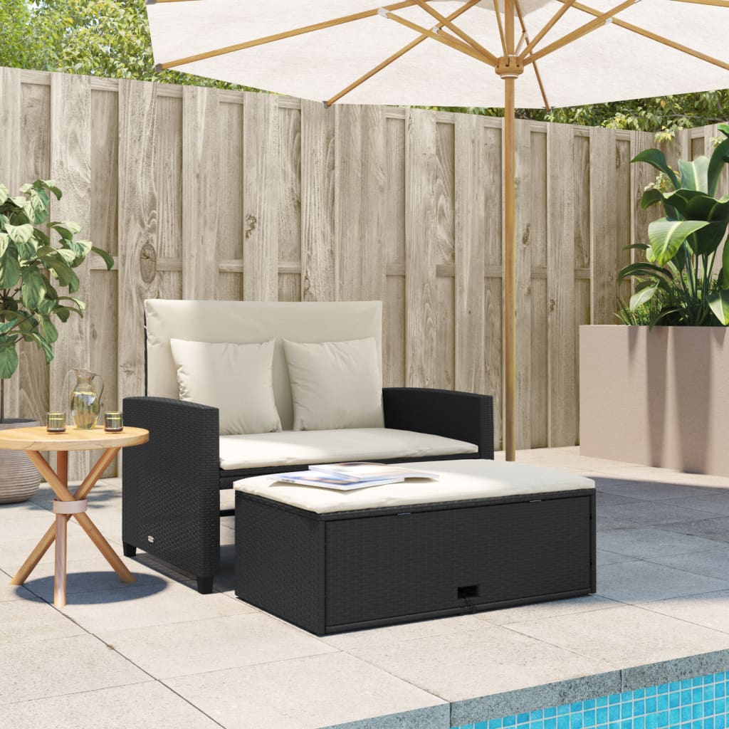 Gartensofa mit Kissen 2-Sitzer Schwarz Poly Rattan – Bild 3