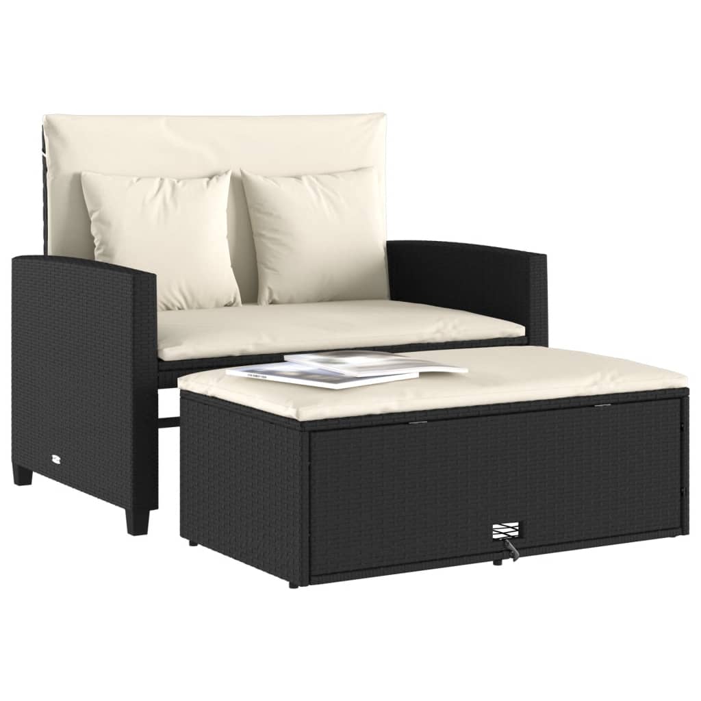 Gartensofa mit Kissen 2-Sitzer Schwarz Poly Rattan – Bild 4