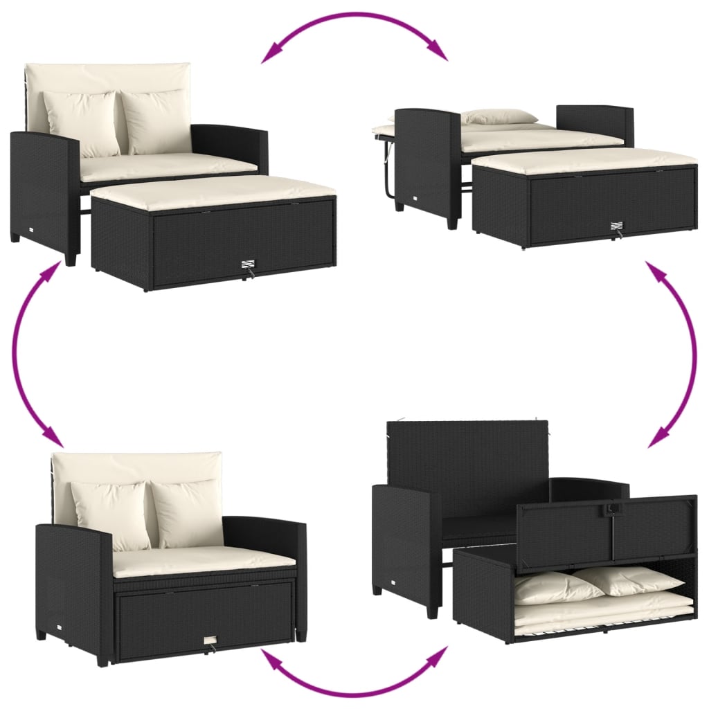 Gartensofa mit Kissen 2-Sitzer Schwarz Poly Rattan – Bild 5