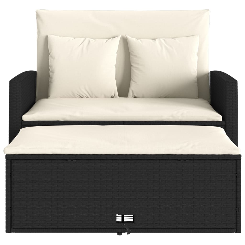 Gartensofa mit Kissen 2-Sitzer Schwarz Poly Rattan – Bild 6