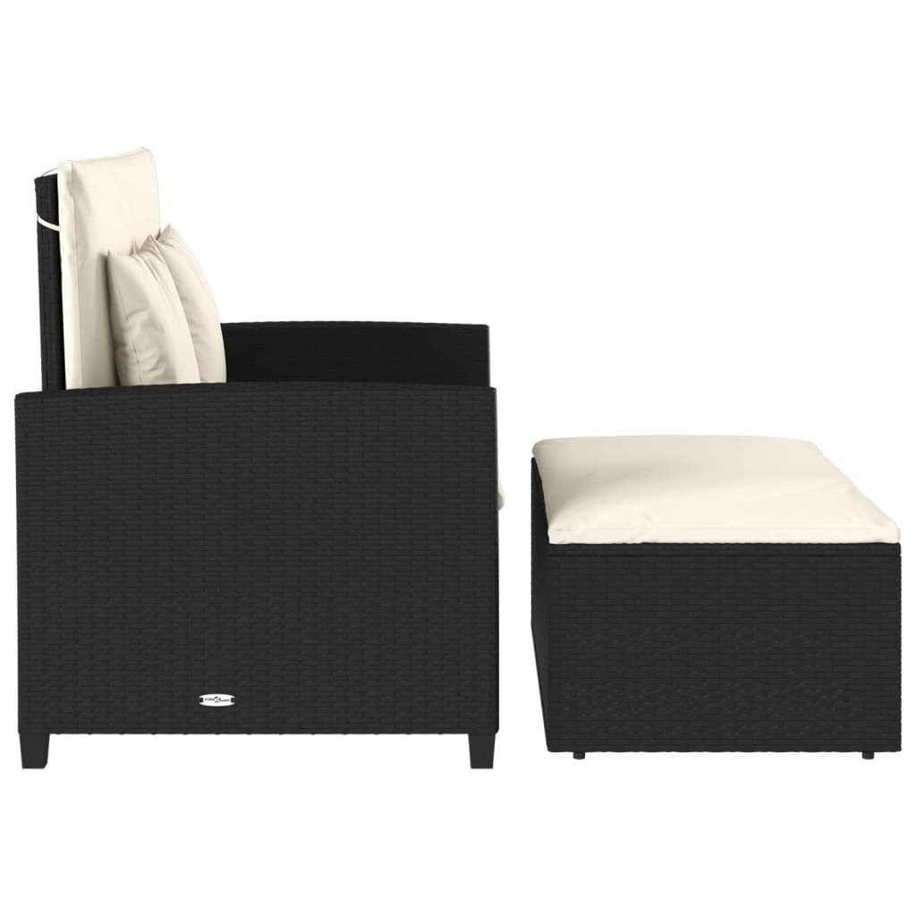 Gartensofa mit Kissen 2-Sitzer Schwarz Poly Rattan – Bild 7