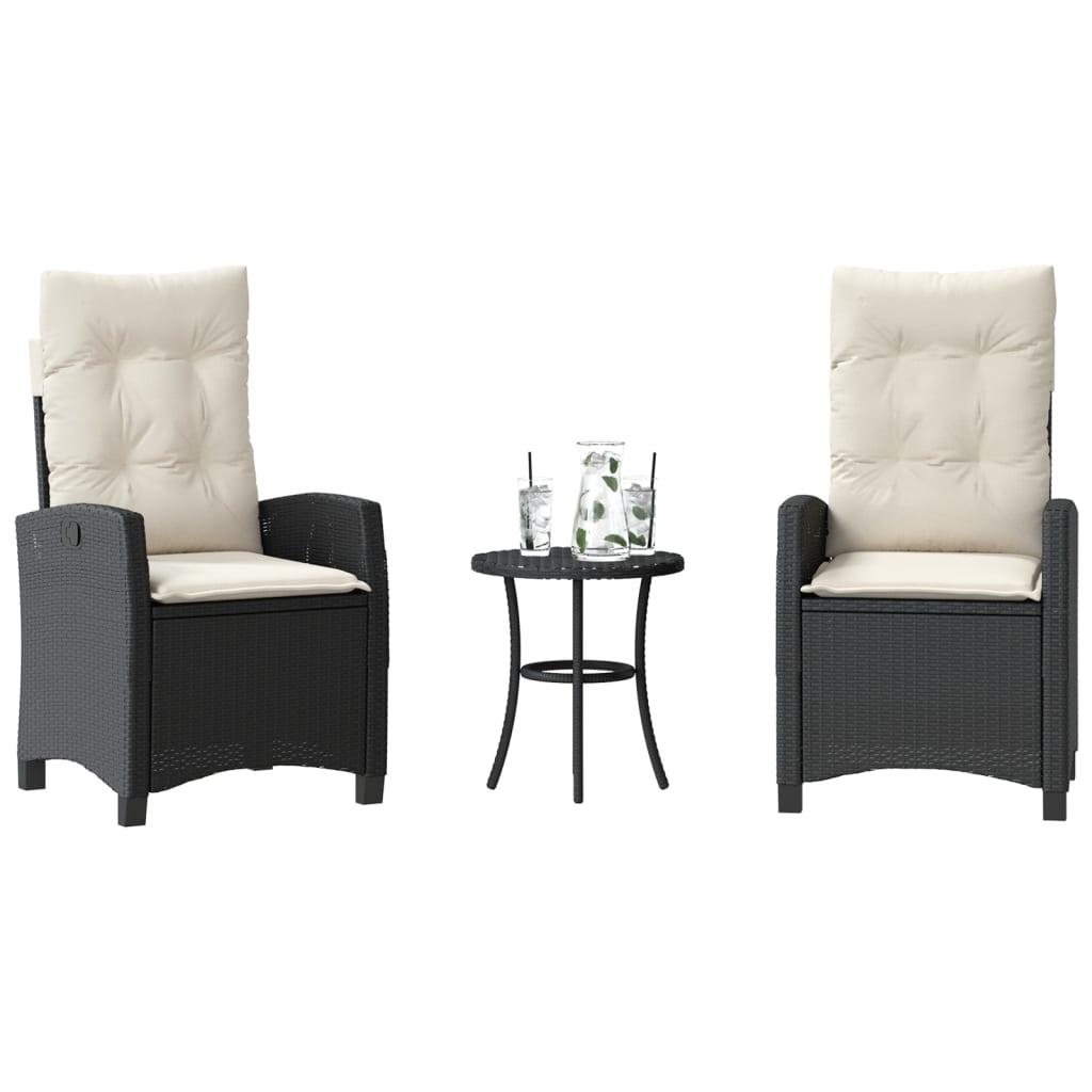 3-tlg. Bistro-Set mit Kissen Schwarz Poly Rattan