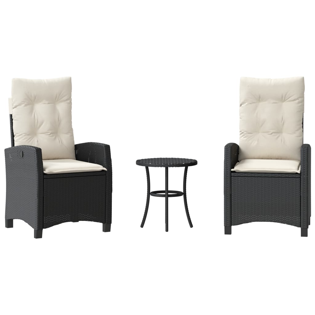 3-tlg. Bistro-Set mit Kissen Schwarz Poly Rattan – Bild 2