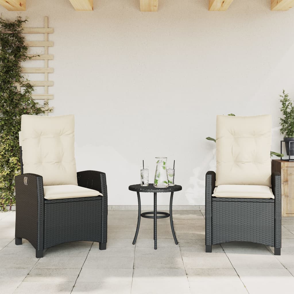 3-tlg. Bistro-Set mit Kissen Schwarz Poly Rattan – Bild 3
