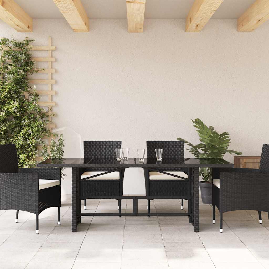 Gartentisch mit Glasplatte Schwarz 190x80x74 cm Poly Rattan – Bild 3