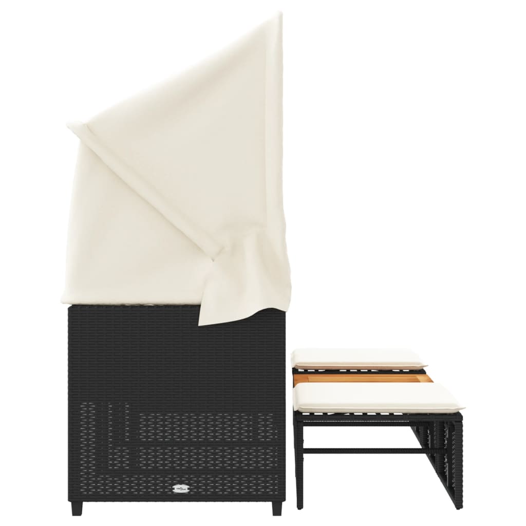 Outdoor-Sofa 3-Sitzer mit Dach und Hockern Schwarz Poly-Rattan – Bild 5