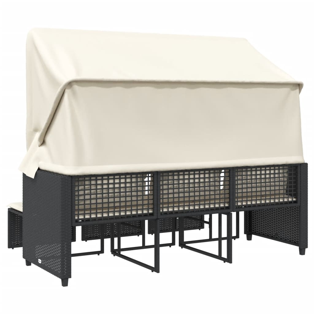Outdoor-Sofa 3-Sitzer mit Dach und Hockern Schwarz Poly-Rattan – Bild 6