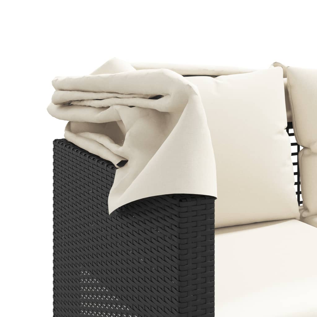Outdoor-Sofa 3-Sitzer mit Dach und Hockern Schwarz Poly-Rattan – Bild 9