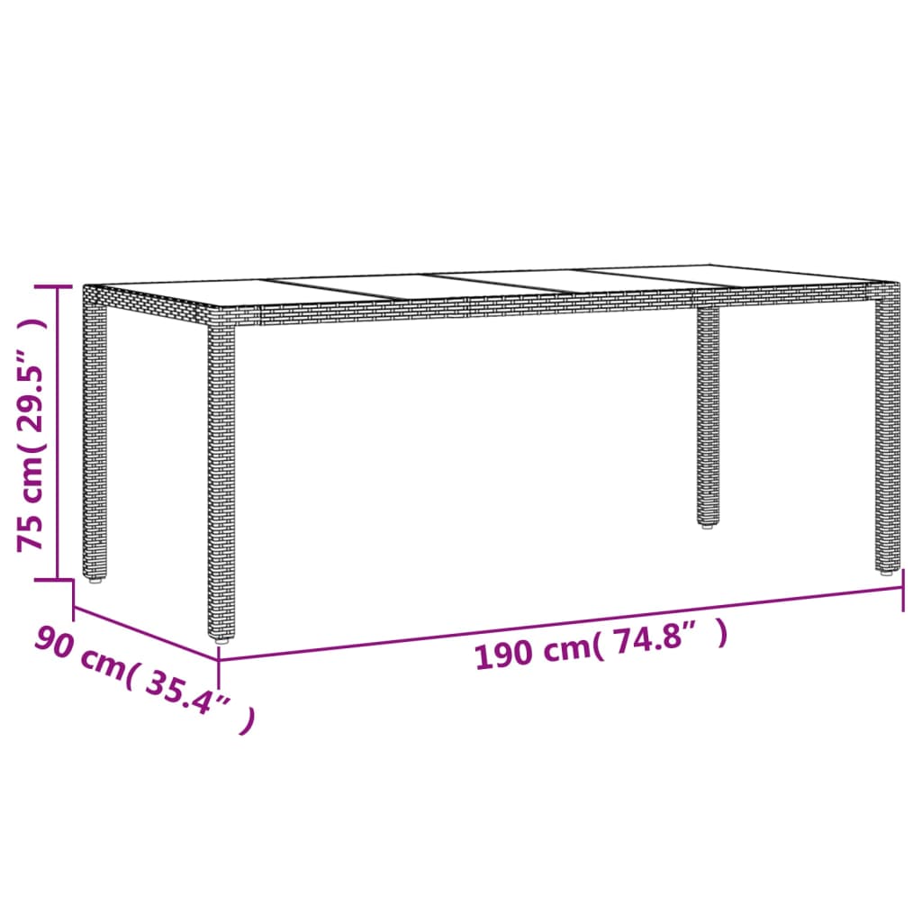 Gartentisch mit Glasplatte Schwarz 190x90x75 cm Poly Rattan – Bild 11
