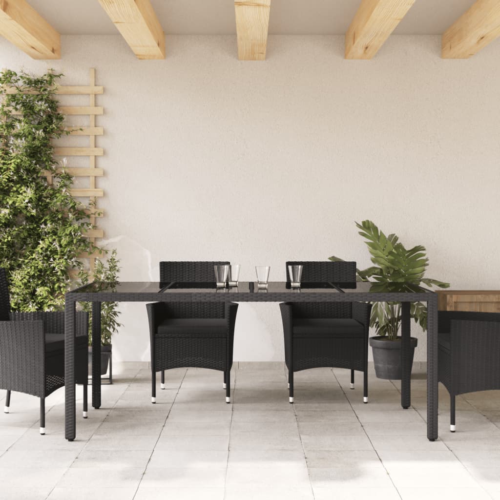 Gartentisch mit Glasplatte Schwarz 190x90x75 cm Poly Rattan – Bild 3