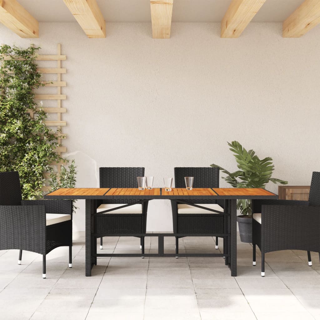Gartentisch mit Holzplatte Schwarz 190x80x75 cm Poly Rattan – Bild 3