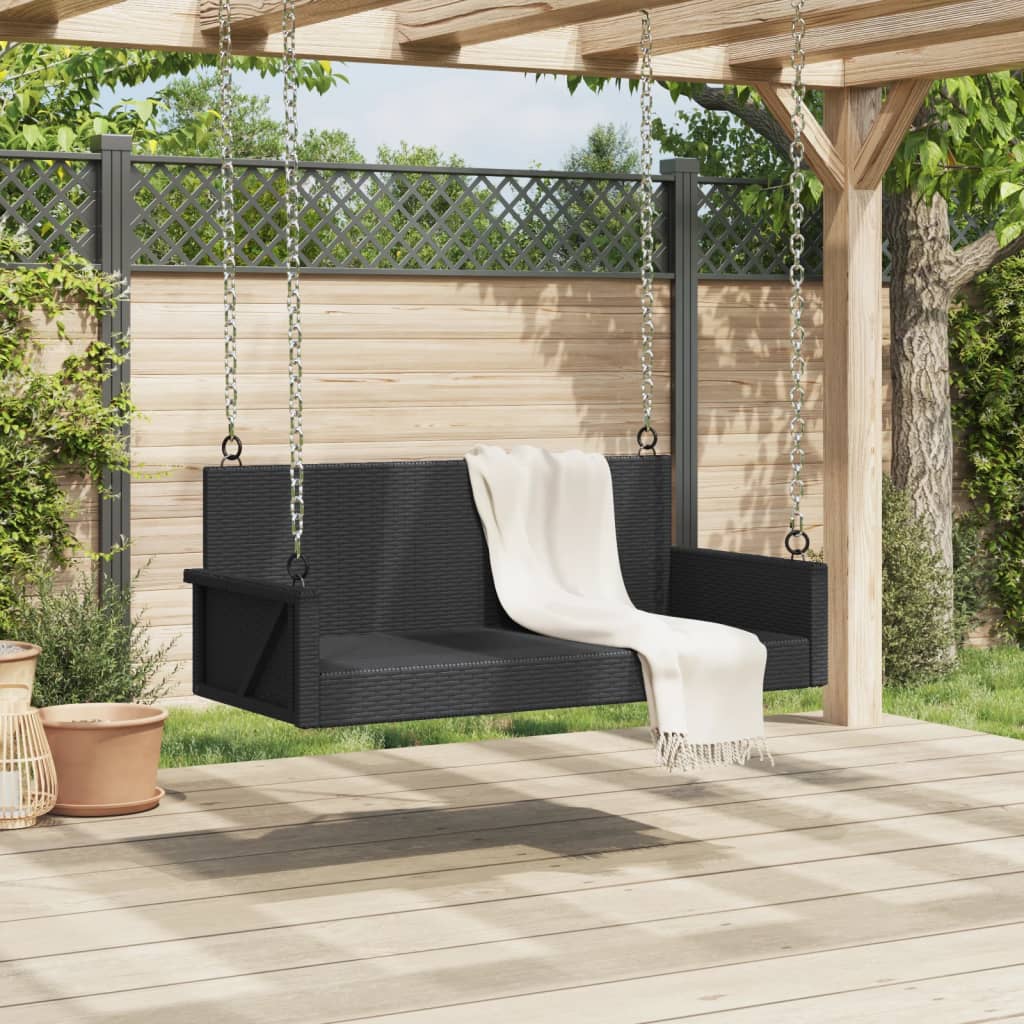 Hängebank Schwarz 119x56x48 cm Poly Rattan – Bild 3