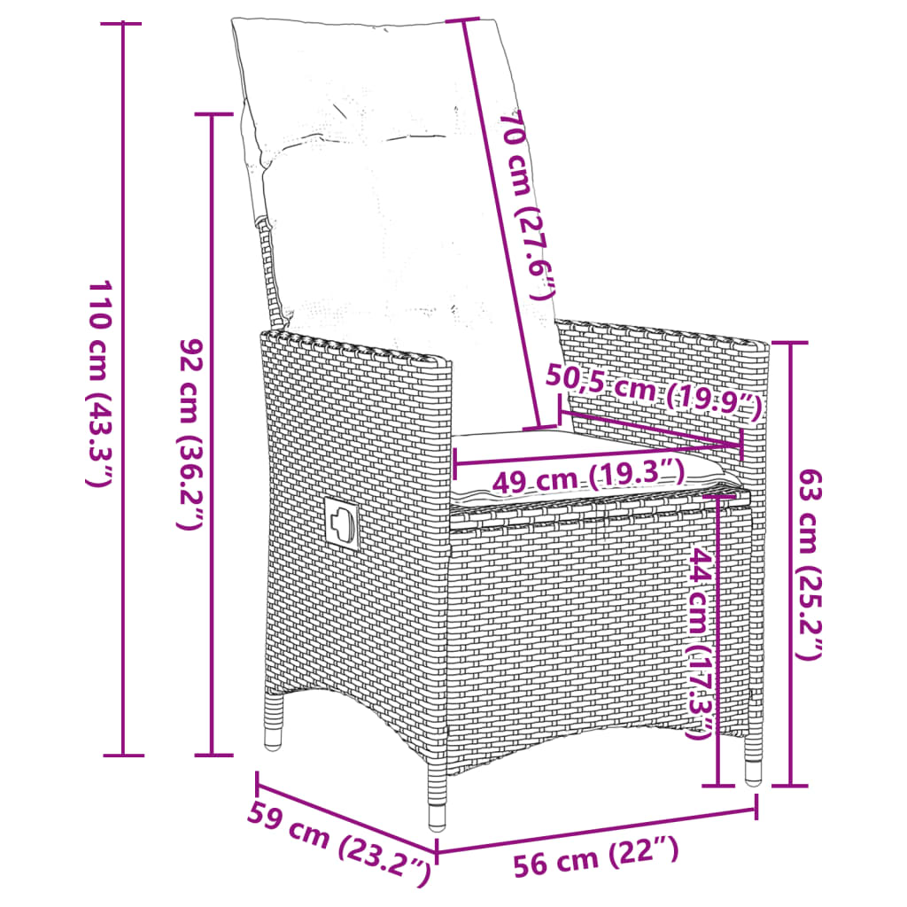 Gartensessel Verstellbar mit Kissen Schwarz Poly Rattan – Bild 11