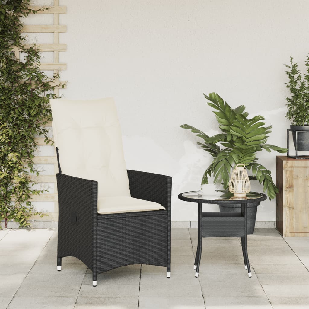 Gartensessel Verstellbar mit Kissen Schwarz Poly Rattan – Bild 3