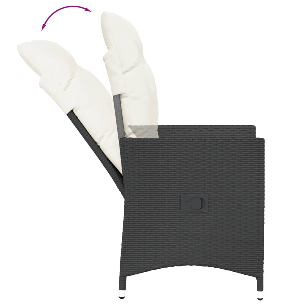 Gartensessel Verstellbar mit Kissen Schwarz Poly Rattan – Bild 7