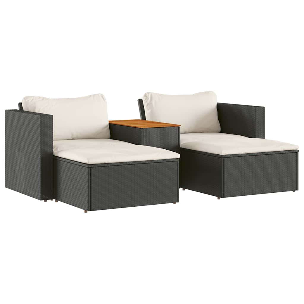 5tlg. Garten-Sofagarnitur mit Kissen Schwarz Poly Rattan Akazie – Bild 2