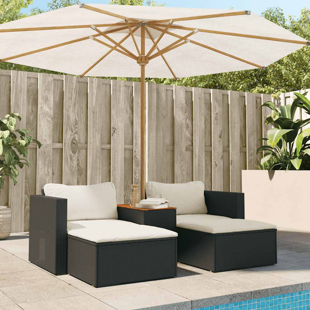 5tlg. Garten-Sofagarnitur mit Kissen Schwarz Poly Rattan Akazie – Bild 3